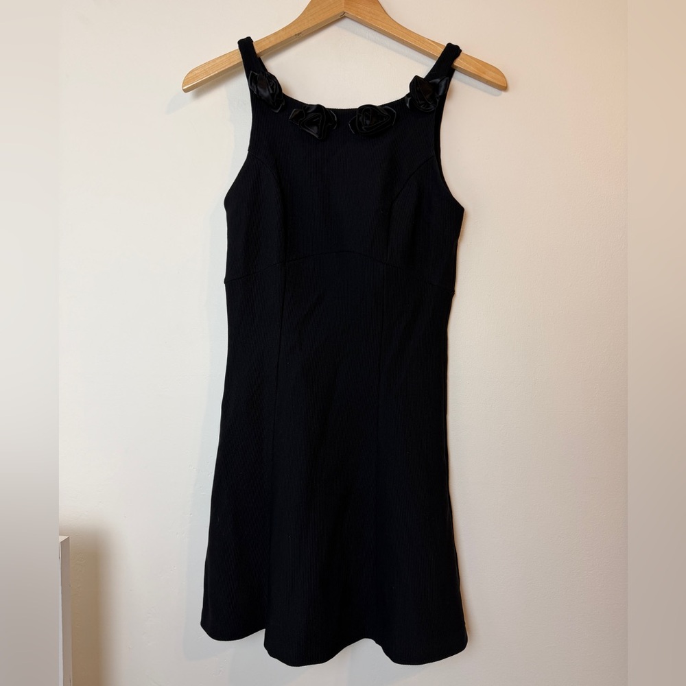 Vintage 90s Betsey Johnson Black Mini Dress Rosette Trim